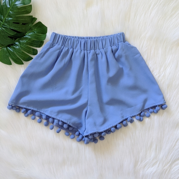 Pants - Blue pom pom trim shorts
